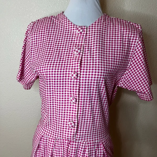 FADS VINTAGE pink white gingham button-front romper playsuit 80s 90s - Image 3
