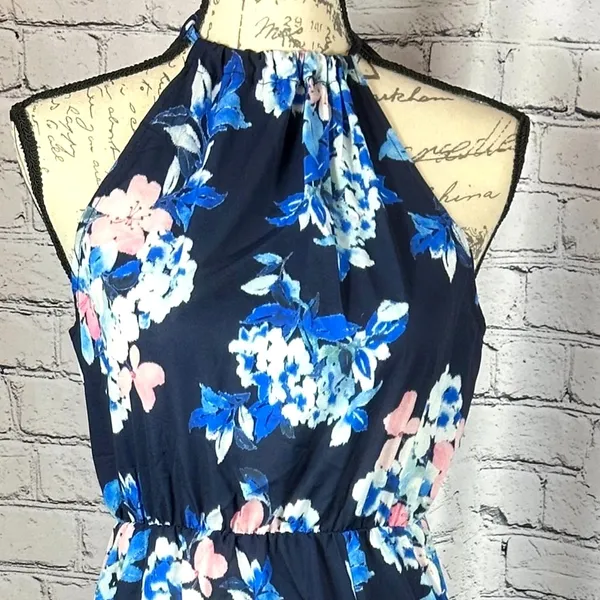 Floral Halter Neck Split Maxi Dress In Navy By Miss Floral L - Image 14