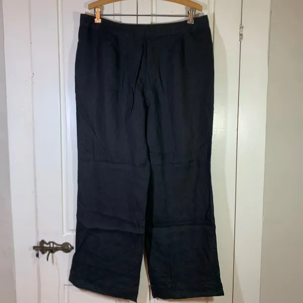 J. Jill Black 100% Linen Wide Leg Pants Genuine Fit At Waist Size 14 Lagenlook - Image 2