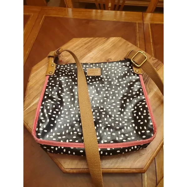 Fossil Keyper Coated Canvas Black & White Polka Dot Crossbody Purse Shoulder Bag - Image 13