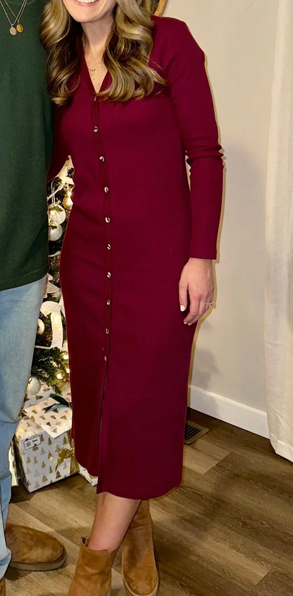 Anthropologie Red Midi Sweater Dress - Image 5