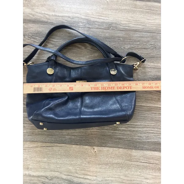 Donna Elissa Navy Blue Pebbled Leather Satchel Crossbody Bag Gold Hardware - Image 2