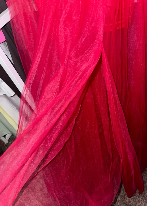 Boutique Red satin and mesh maxi prom dress - Image 10