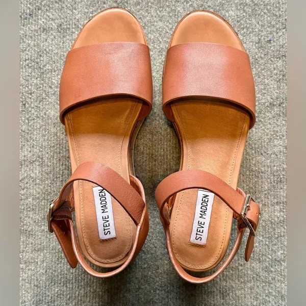 Steve Madden Tan Kemmy Leather Tan Sandals Heeled - Image 4