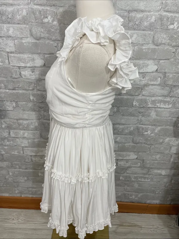 Mustard Seed White Ruffle Tie-Front Tiered Mini Dress - Image 2