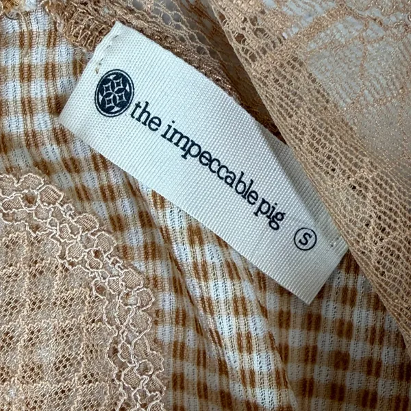 The Impeccable Pig Tan Gingham Lace‎ Trim Cami Top JT1235 Small - Image 2