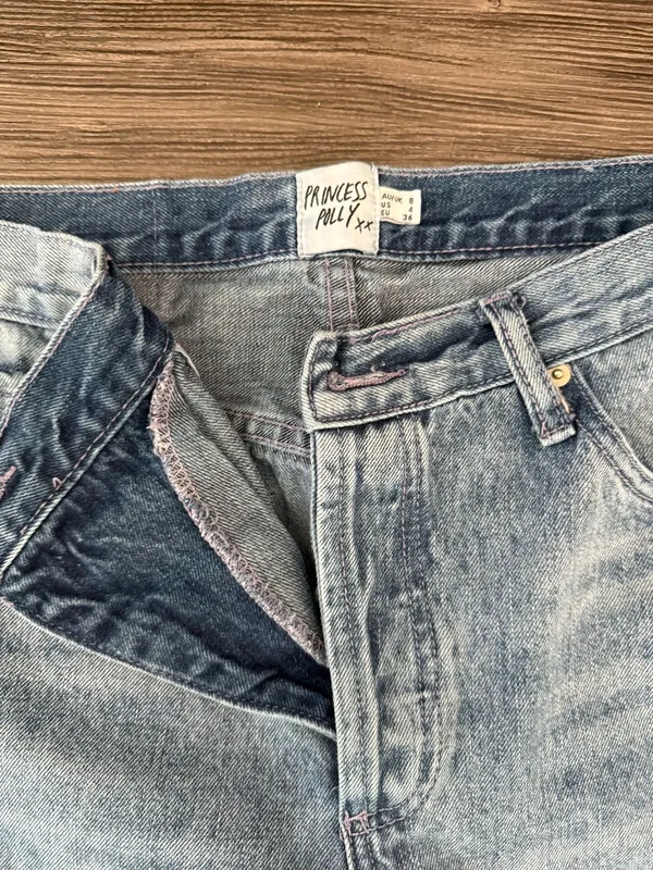 Princess Polly High Rise Distressed Straight Leg Jeans Light Wash Size 4 - Image 2