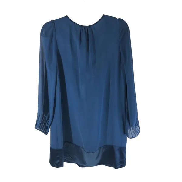 Miss Me Collection Mini Shift Dress Long Sleeve Satin Applique Blue M - Image 2
