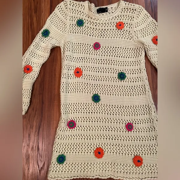 ASOS DESIGN mini dress with crochet flowers - Image 3