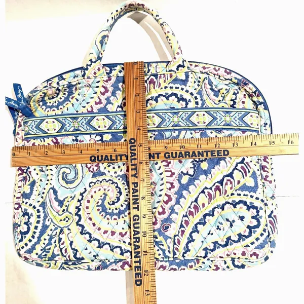 Vintage Vera Bradley Quilted Paisley Blue Zip Top Tote Bag Granola Girl Artsy - Image 4