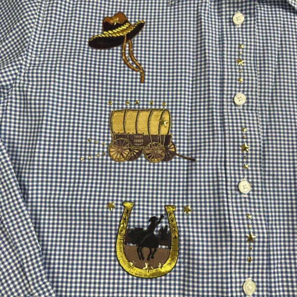 Western Gingham Button Down‎ Shirt Womens Small Blue Embroidered Studded Cowgirl - Image 4