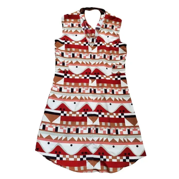 Viva Vena! Dress Women Size XS Geometric Halter Short Sleeve Open Back Collared - Image 3