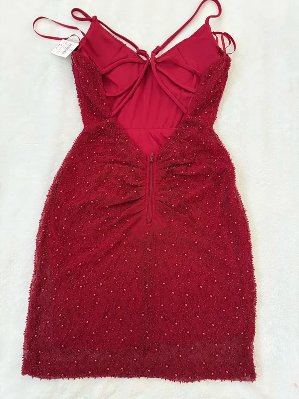 Windsor Red Beaded Mini Dress NWT Backless Strappy Bodycon Size Small - Image 5