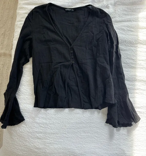 Stradivarius black linen blouse  - Image 3