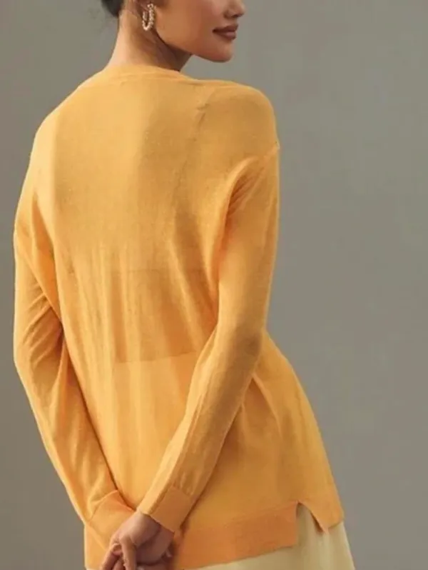 Maeve by Anthropologie Orange Oversized Linen V-Neck Sweater - Size - Medium - Image 3