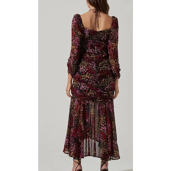 ASTR The Label Midi Dress Athena Floral Ruched Ruffled V Wire Women’s M Slim Fit - Image 3