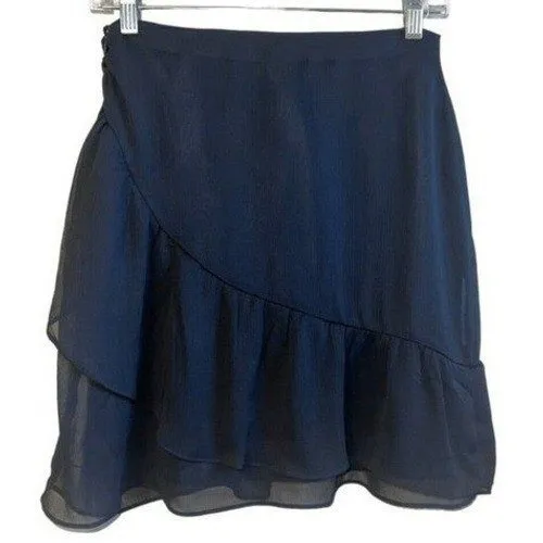 EXPRESS Black Chiffon Layered Faux Wrap Ruffle Trim‎ Mini Skirt EUC Size 4 - Image 6