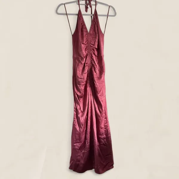 ASTR The Label Toledo Ruched Halter Midi Dress Mauve Satin Romantic - Image 2