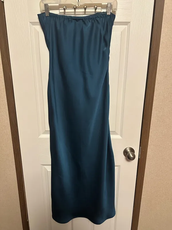 Hello Molly Teal Strapless Satin Midi Dress - Image 6