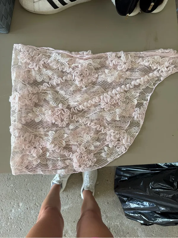 Sheer Floral Lace Bikini Cover-Up Skirt in Pale Pink - Image 2