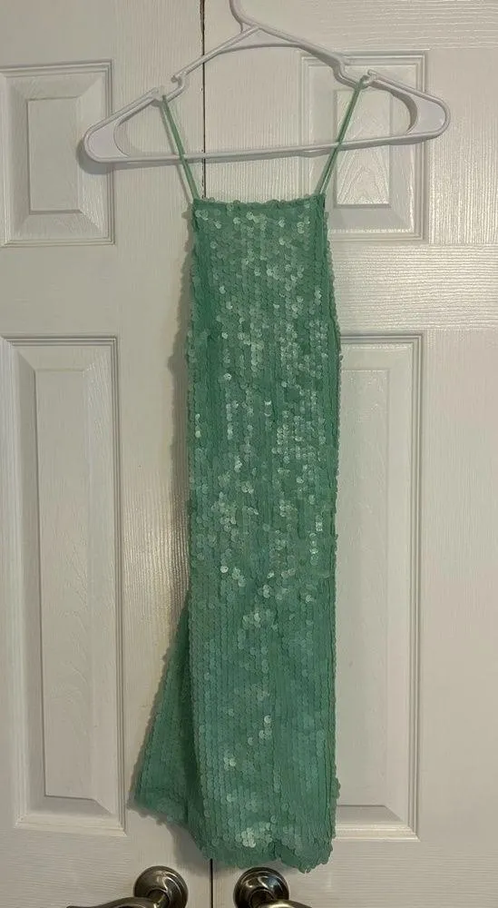 MotelRocks Light Green Sequin Dress Backless - Image 3