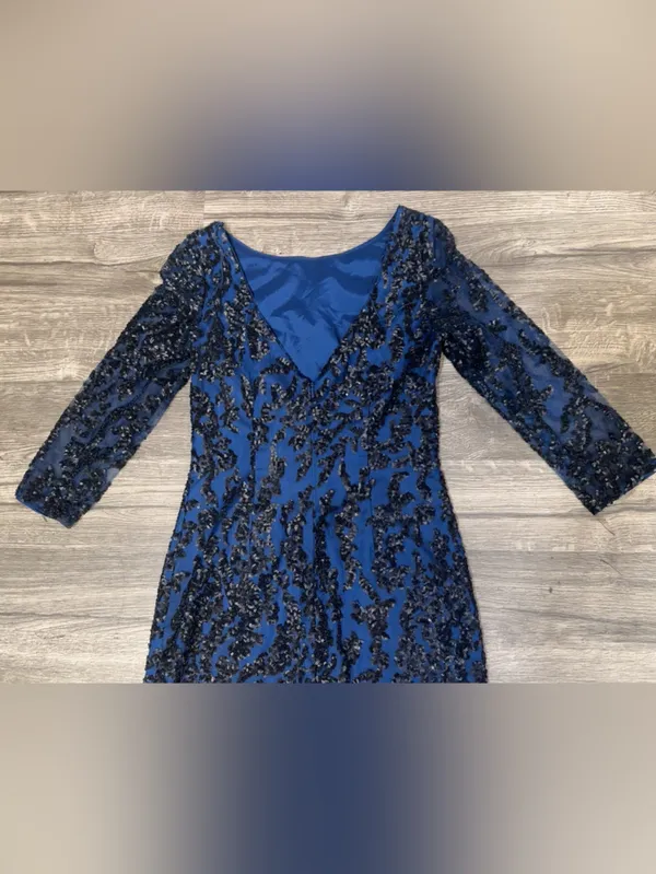 Aidan Mattox Size 10 Navy Blue Black Sequin Bodycon Cocktail Dress - Image 9