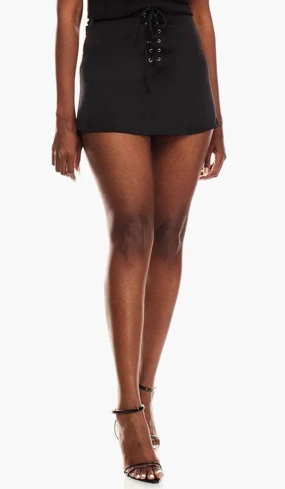 Forever21 Satin Lace Up Skirt Black - Image 5