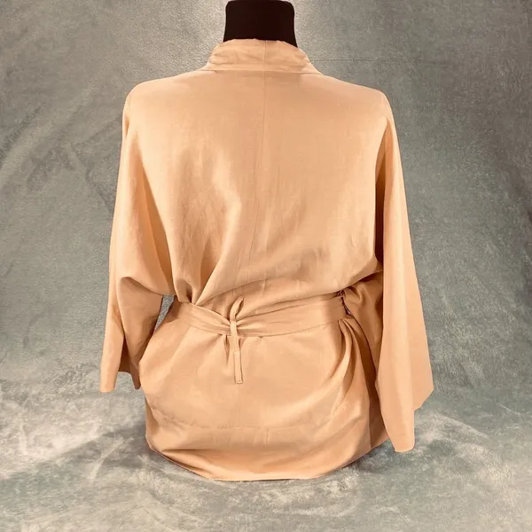 Stefanel Kimono Jacket Silk Linen Womens 12 Light Orange Tie Waist Long Sleeve - Image 2