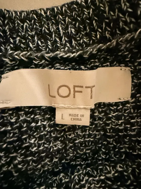 LOFT Black White Marled Crew Neck Sweater with Button Cuffs Size L - Image 5