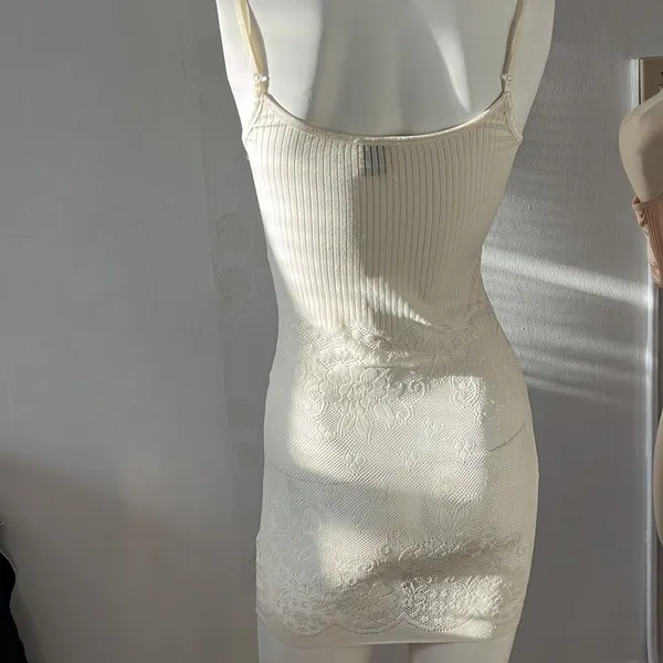 Anthropologie Easel boho ivory ribbed knit crochet floral lace mini dress small - Image 13