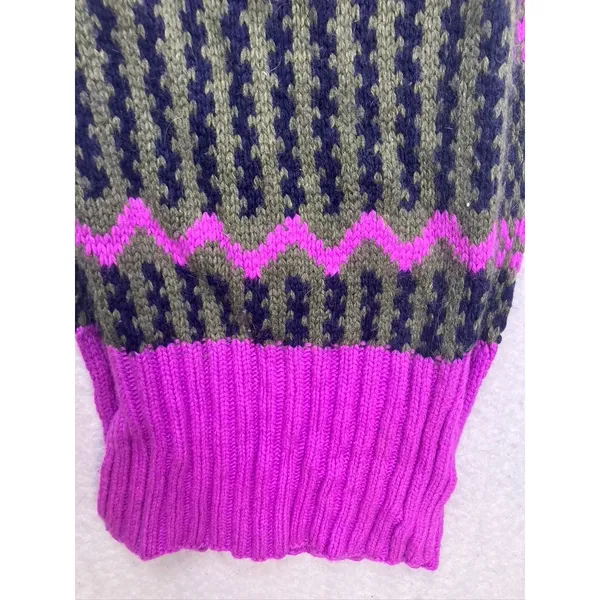 J.Crew‎ Knit Scarf Womens OS Purple Fair Isle Lambs Wool Cashmere Winter - Image 2