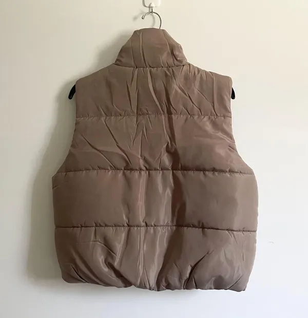 Cute Puffy Puffer Vest Jacket Tan - Image 3