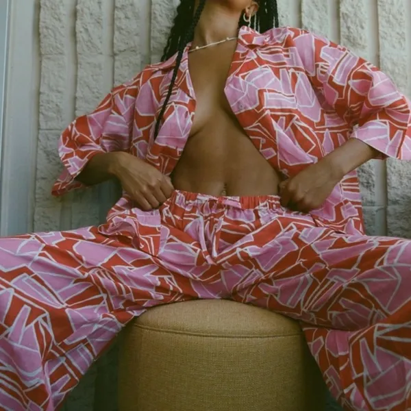 Stone Fox Swim Gita Wide Leg Linen Pant Pink Curacao XS/S‎ - Image 2