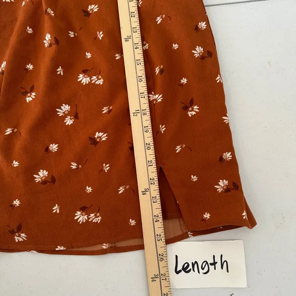 Abercrombie Fitch Rust Brown Floral‎ Sweetheart Neck Puff Sleeve MiniDress Small - Image 13