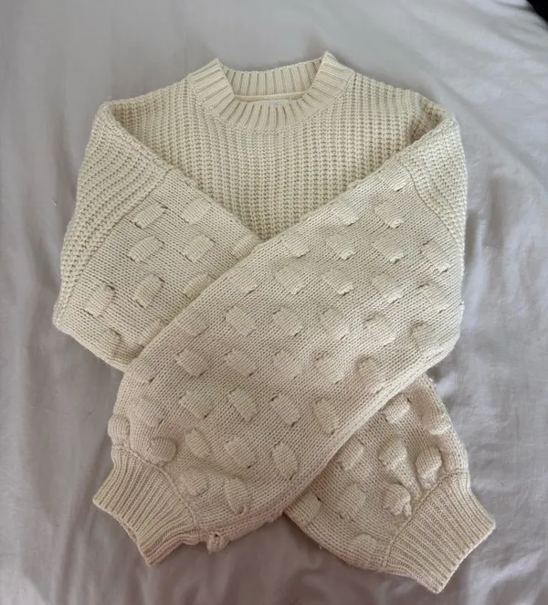 &Merci Cream Sweater Textured Balloon Sleeve - Image 2