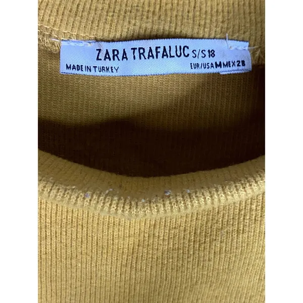 Zara Crop Ribbed Short Sleeve Mock Neck Raw Hem Crop Knit Top M Mustard Yellow - Image 9