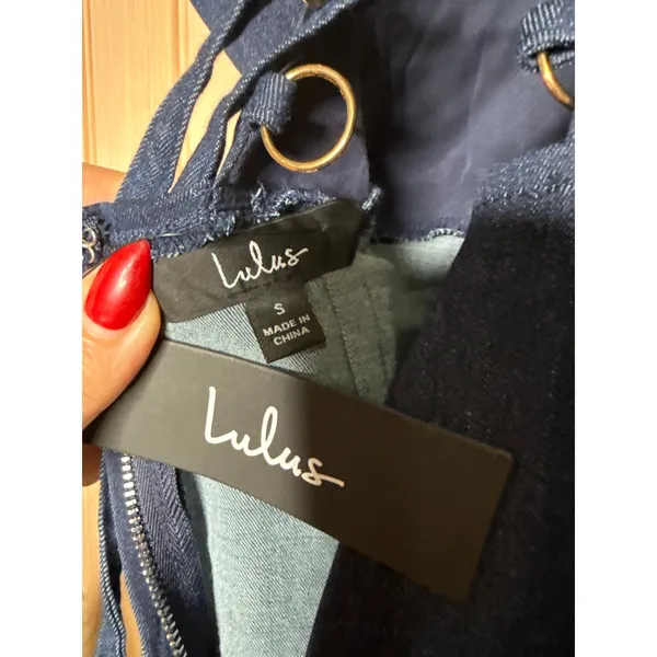 NWT Lulus Keep It Darling Dark Wash Denim Bustier Lace-Up Midi Dress Party Sz S - Image 8