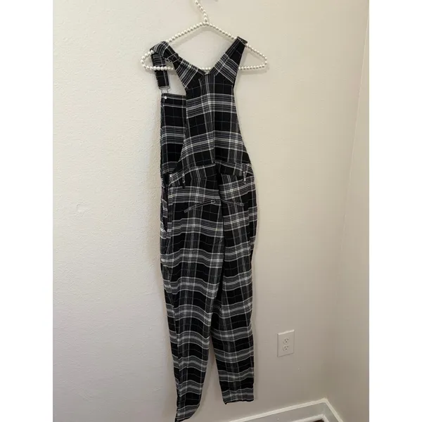 Hot Topic Plaid Overalls Size Medium Black White Academia Grunge Punk Goth - Image 7