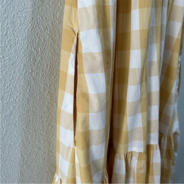 Abercrombie & Fitch Plaid Maxi Dress Yellow White Picnic Long Ruffle Small - Image 8