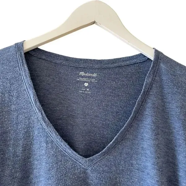 Madewell Heather Blue Cotton V-Neck Short Sleeves Essential Women’s SZ M #1489 - Image 2