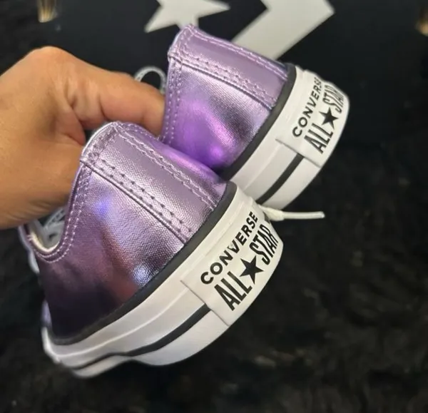 CONVERSE all Star purple metallic lace up low top shoes sneakers women’s 8.5 new - Image 3