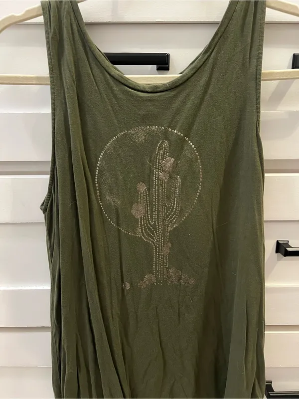 Old navy Olive Green Sleeveless Tank Top with metallic Cactus - Image 2