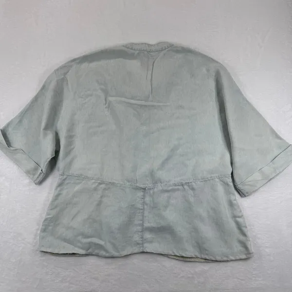 Mumu Denim Chambray‎ Band Collar Button Down Shirt Top Light Wash Size M READ - Image 10