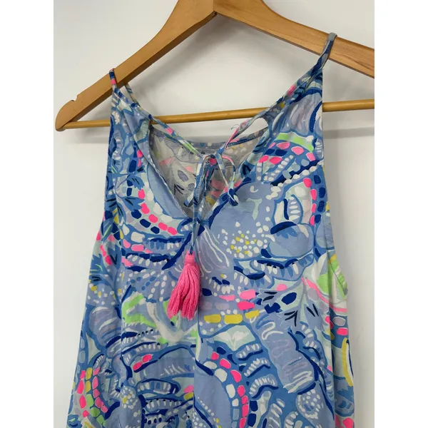 Lilly Pulitzer Tassel Shift Dress S Blue Floral Resort Coastal Beach Tropical - Image 3