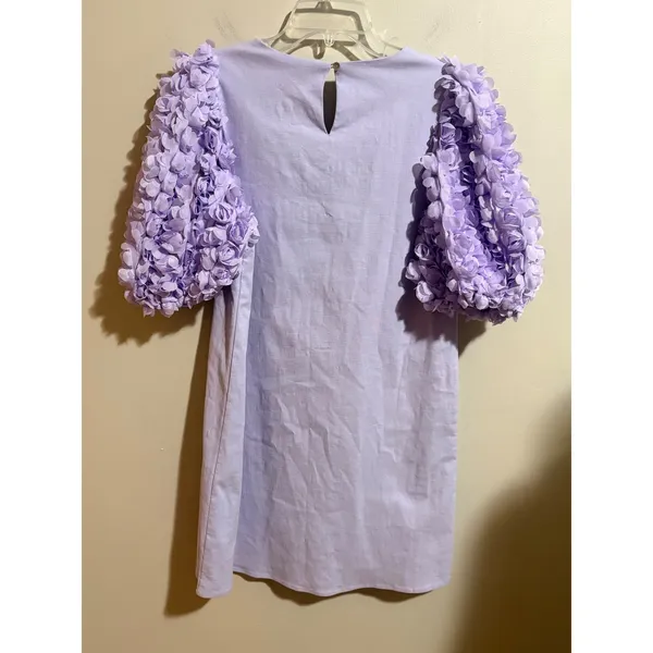 Entro Shift Dress Womens S Lavender New 3D Floral‎ Puff Sleeve V-Neck - Image 3