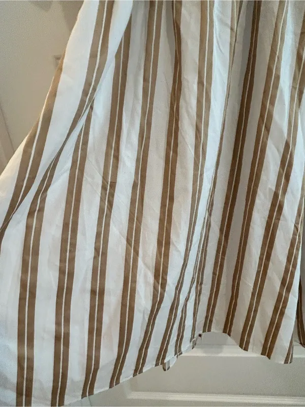 Ann Taylor Striped Wrap Dress Puff Sleeves Tan White Size XXL - Image 13
