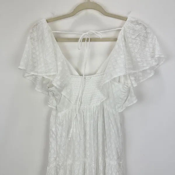 Madewell Tie Back Flutter Sleeve Tiered Midi Dress White Cottagecore US 00 NWT - Image 12