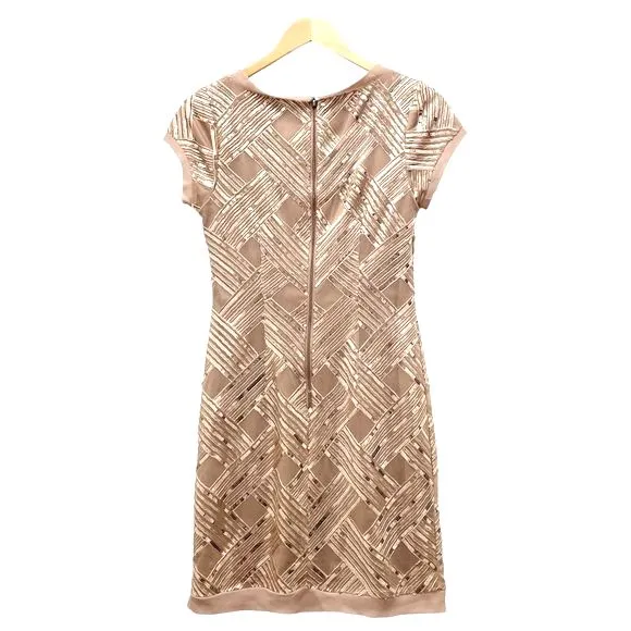 Eliza J Size 6 Rose Gold Sequin Mesh Lattice Sheath Cocktail Mini Dress Cocktail - Image 5