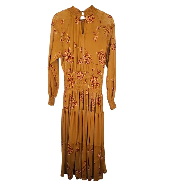 Figueroa & Flower Womens‎ Brown Embroidered Smocked Maxi Dress Medium - Image 2