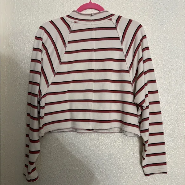 Free People Striped Long Sleeve Top - Cream and burnt orange color size small - Image 3